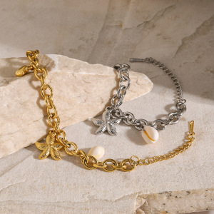 Bracelet En Acier Inoxydable Or , Coquille D'Étoile De Mer, Conque, Bracelet En Acier Titane De La Nouvelle Série Océan Européenne Et Américaine D'  h5 Image9