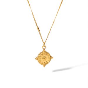 1 Pièce De Collier Pendentif Rond Géométrique Vintage Classique En Acier Inoxydable Plaqué Or  Avec Motif Rose D'Amour Pour Un Usage Quotidien Pour Femme h5 Image5