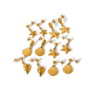 1 Paire De Boucles D'Oreilles Pendantes En Forme D'Étoile De Mer En Acier Inoxydable Plaqué Or , Élégantes Et Classiques, Pour Femmes, À Porter Au Quotidien h5 Image5