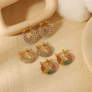 1 Paire De Boucles D'Oreilles Exquises Et À La Mode En Acier Inoxydable Plaqué Or  Avec Perles De Zircon Colorées Pour Femmes À Porter Au Quotidien h5 Image3