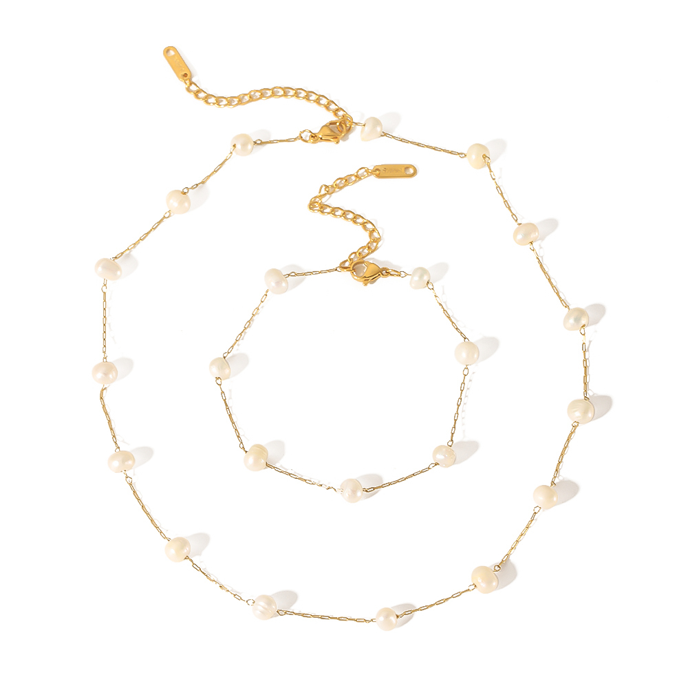1 Pièce De Collier Chaîne De Perles En Acier Inoxydable Plaqué Or  Élégant Et À La Mode Pour Femme À Porter Au Quotidien Image5