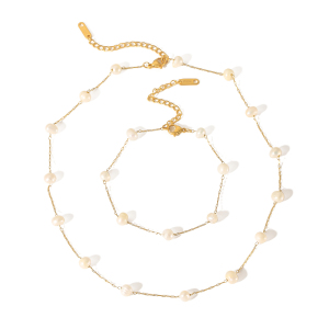 1 Pièce De Collier Chaîne De Perles En Acier Inoxydable Plaqué Or  Élégant Et À La Mode Pour Femme À Porter Au Quotidien h5 Image5