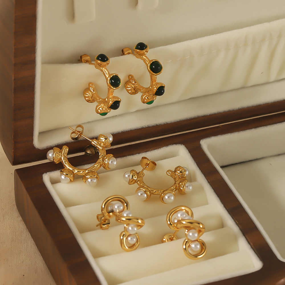 1 Paire De Boucles D'Oreilles Élégantes Et À La Mode En Acier Inoxydable Plaqué Or  Avec Perles Et Pierres Précieuses Pour Femmes À Porter Au Quotidien Image3