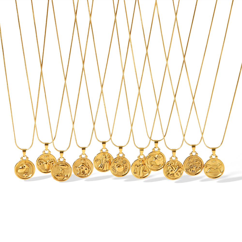 1 Pièce De Collier Pendentif 12 Constellations En Acier Inoxydable Plaqué Or  De Mode Classique Pour Bijoux Pour Femmes À Porter Au Quotidien Image4