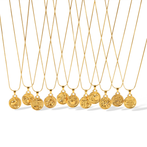 1 Pièce De Collier Pendentif 12 Constellations En Acier Inoxydable Plaqué Or  De Mode Classique Pour Bijoux Pour Femmes À Porter Au Quotidien h5 Image4
