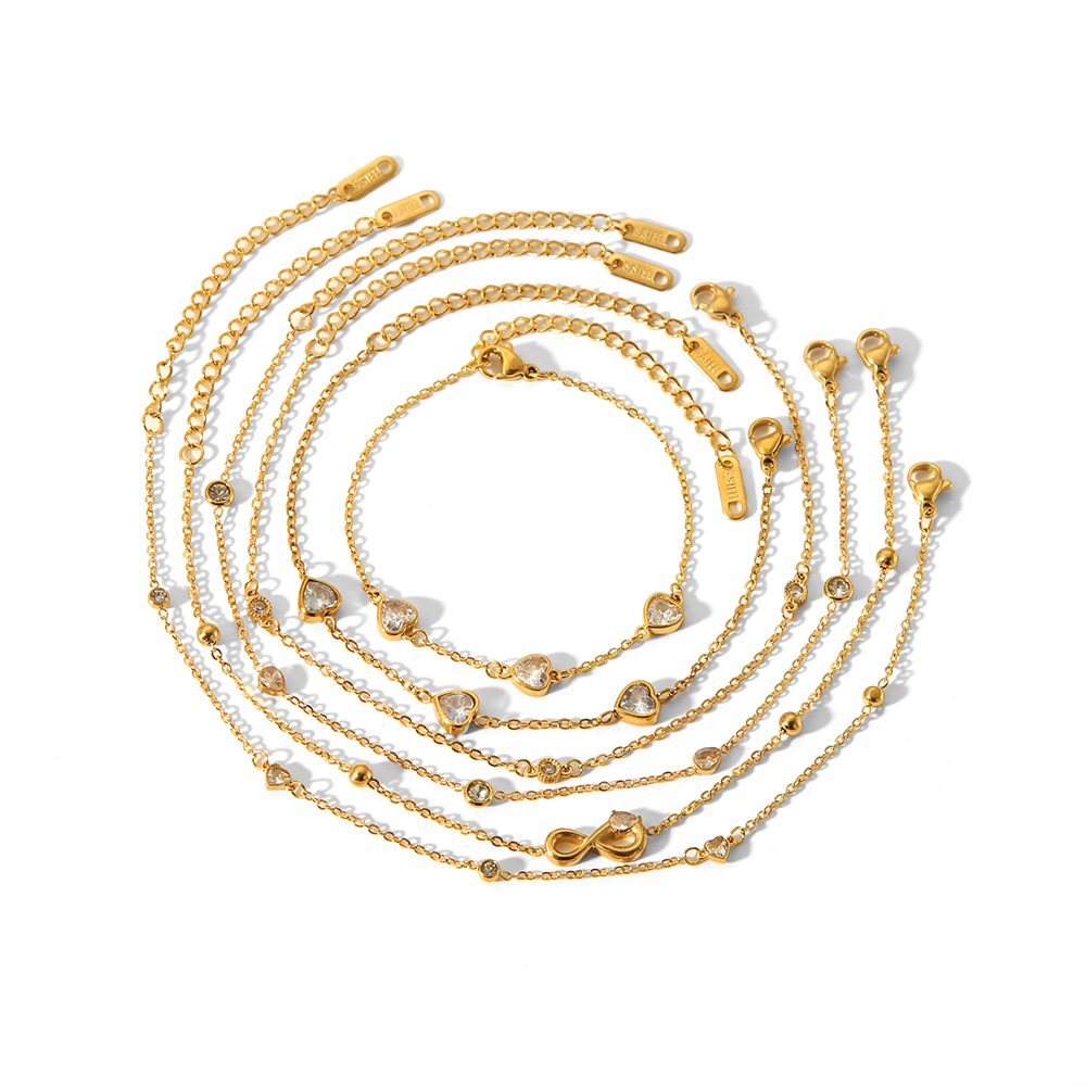1 Pièce De Bracelet De Cheville Exquis Et À La Mode En Acier Inoxydable Plaqué Or  Avec Numéro De Cœur En Zircon Pour Femme À Porter Au Quotidien Image5