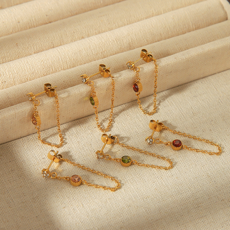 1 paire de boucles d'oreilles à pampilles en diamant coloré en acier inoxydable plaqué or exquises et à la mode pour femmes à porter au quotidien 2
