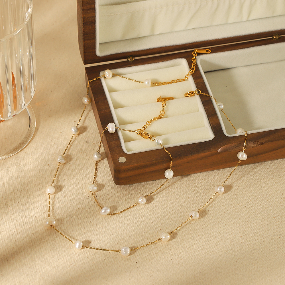 1 Pièce De Collier Chaîne De Perles En Acier Inoxydable Plaqué Or  Élégant Et À La Mode Pour Femme À Porter Au Quotidien Image4