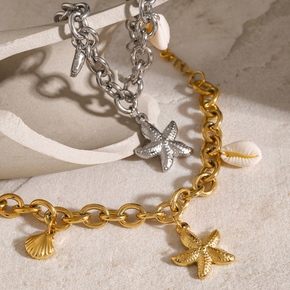 Bracelet En Acier Inoxydable Or , Coquille D'Étoile De Mer, Conque, Bracelet En Acier Titane De La Nouvelle Série Océan Européenne Et Américaine D'  Image8