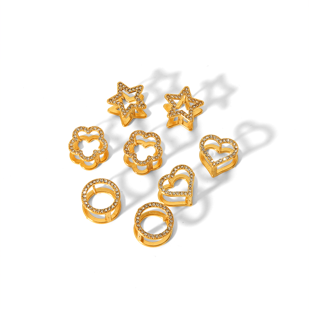 1 Paire De Boucles D'Oreilles Exquises Et À La Mode En Acier Inoxydable Plaqué Or  En Forme D'Étoile Creuse En Diamant Pour Un Usage Quotidien Pour Les Femmes Image5