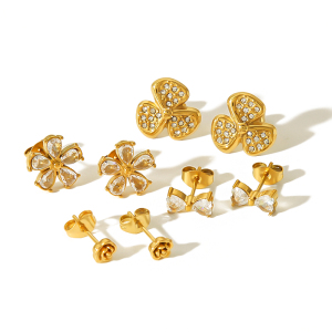 Boucles D'Oreilles Puces Pour Femmes En Acier Inoxydable, Couleur Or, En Forme De Fleur Délicate. h5 Image4