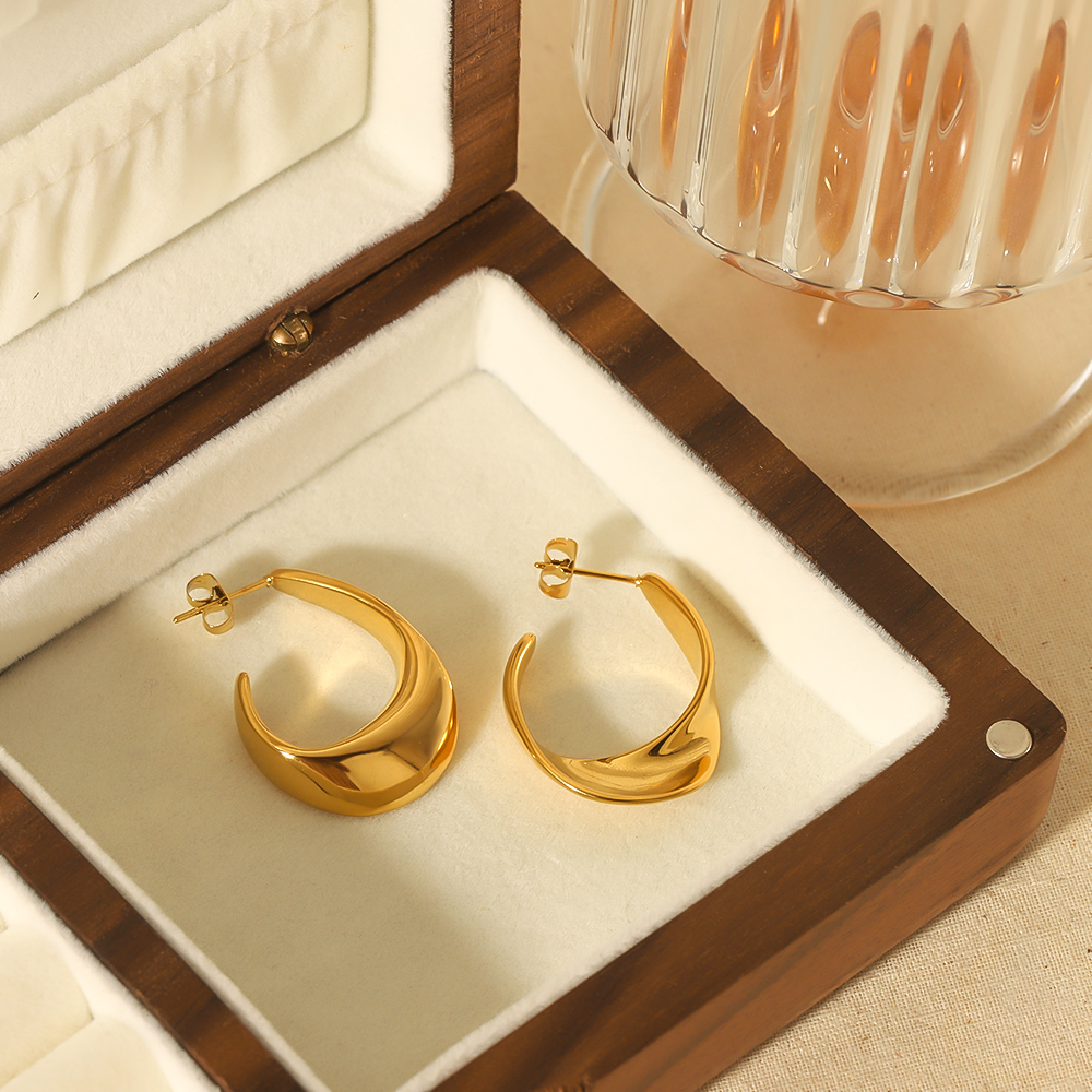 1 Paire De Boucles D'Oreilles Classiques En Acier Inoxydable Plaqué Or  À Arc Irrégulier Géométrique Pour Bijoux Pour Femmes À Porter Au Quotidien Image3