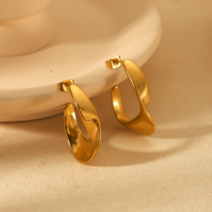 1 Paire De Boucles D'Oreilles Classiques En Acier Inoxydable Plaqué Or  À Arc Irrégulier Géométrique Pour Bijoux Pour Femmes À Porter Au Quotidien h5 Image5