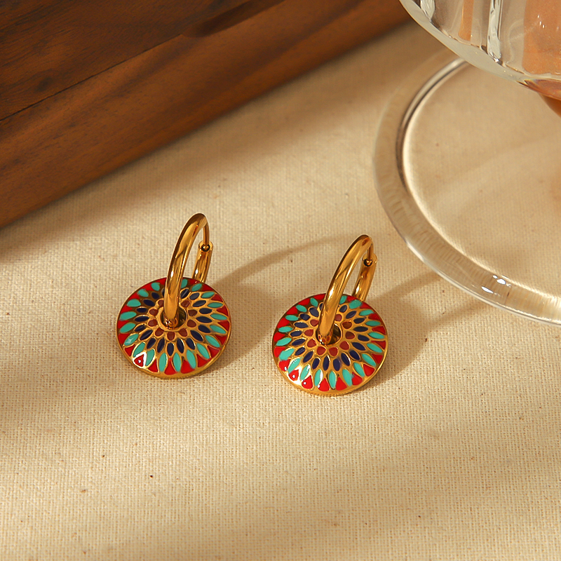 1 Paire De Boucles D'Oreilles Classiques En Acier Inoxydable Plaqué Or , Style Vintage, Couleur Émaillée Goutte À Goutte, Bijoux Pour Femmes, Usage Quotidien Image4