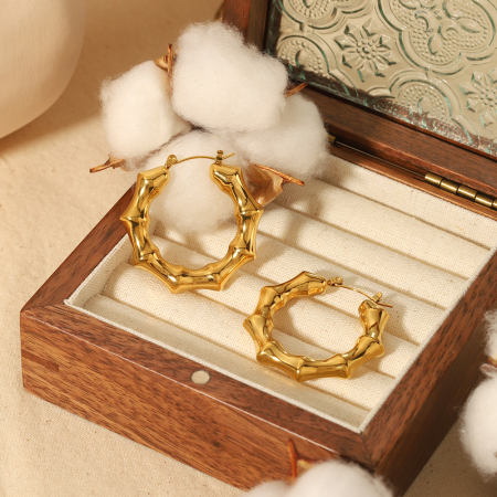 1 paire de boucles d'oreilles creuses multi-faces en acier inoxydable plaqué or  pour bijoux pour femmes à porter au quotidien