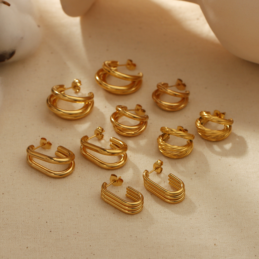 1 Paire De Boucles D'Oreilles Géométriques Irrégulières En Acier Inoxydable Plaqué Or , Simples Et À La Mode, Pour Bijoux Pour Femmes À Porter Au Quotidien Image2