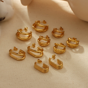 1 Paire De Boucles D'Oreilles Géométriques Irrégulières En Acier Inoxydable Plaqué Or , Simples Et À La Mode, Pour Bijoux Pour Femmes À Porter Au Quotidien h5 Image2