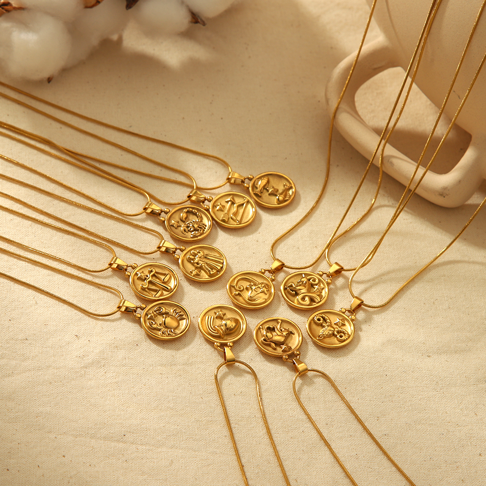 1 Pièce De Collier Pendentif 12 Constellations En Acier Inoxydable Plaqué Or  De Mode Classique Pour Bijoux Pour Femmes À Porter Au Quotidien Image5