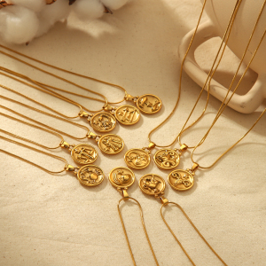 1 Pièce De Collier Pendentif 12 Constellations En Acier Inoxydable Plaqué Or  De Mode Classique Pour Bijoux Pour Femmes À Porter Au Quotidien h5 Image5