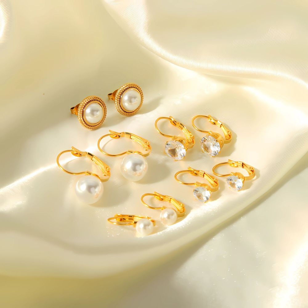1 Paire De Boucles D'Oreilles En Perles En Acier Inoxydable Plaqué Or Élégantes Et À La Mode Pour Femmes À Porter Au Quotidien Image4