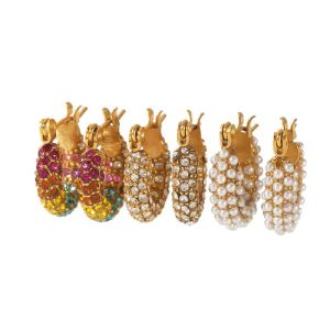 1 Paire De Boucles D'Oreilles Exquises Et À La Mode En Acier Inoxydable Plaqué Or  Avec Perles De Zircon Colorées Pour Femmes À Porter Au Quotidien h5 Image5