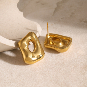Boucles D'Oreilles Creuses En Acier Inoxydable Or  De Forme Spéciale, Boucles D'Oreilles Géométriques En Acier Titane De Haute Qualité Au Design Unique De Niche Européenne Et Américaine h5 Image3