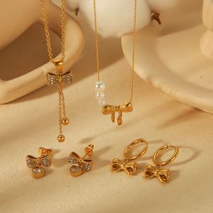 1 Pièce De Collier Pendentif En Forme De Nœud En Diamant En Acier Inoxydable Plaqué Or  Exquis Et À La Mode Pour Un Usage Quotidien Pour Femme h5 Image3