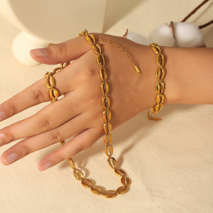 Collier Chaîne Coquillage Géométrique En Acier Inoxydable Plaqué Or , Bijou Classique De Haute Qualité Pour Femme, À Porter Au Quotidien h5 Image4