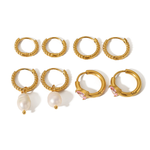 1 Paire De Boucles D'Oreilles Créoles Torsadées Classiques Simples En Acier Inoxydable Plaqué Or  Avec Pendentif En Perle Pour Bijoux Pour Femmes À Porter Au Quotidien h5 Image5