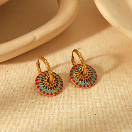1 paire de boucles d'oreilles classiques en acier inoxydable plaqué or , style vintage, couleur émaillée goutte à goutte, bijoux pour femmes, usage quotidien 2