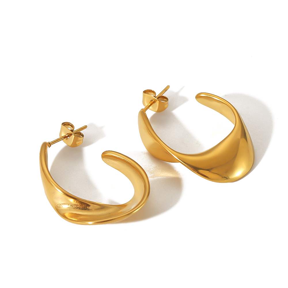 1 Paire De Boucles D'Oreilles Classiques En Acier Inoxydable Plaqué Or  À Arc Irrégulier Géométrique Pour Bijoux Pour Femmes À Porter Au Quotidien Image6