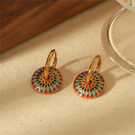 1 paire de boucles d'oreilles classiques en acier inoxydable plaqué or , style vintage, couleur émaillée goutte à goutte, bijoux pour femmes, usage quotidien