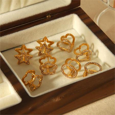 1 paire de boucles d'oreilles exquises et à la mode en acier inoxydable plaqué or  en forme d'étoile creuse en diamant pour un usage quotidien pour les femmes