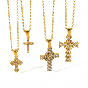 1 Pièce De Collier Pendentif Croix Diamant En Acier Inoxydable Plaqué Or  Personnalisé Pour Un Usage Quotidien Pour Femme h5 Image5