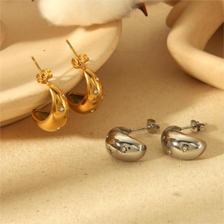 1 paire de boucles d'oreilles simples et individuelles en acier inoxydable plaqué or  avec des points géométriques creux en forme de goutte d'eau en diamant pour un usage quotidien pour les femmes