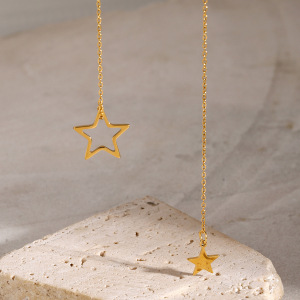 Collier En Acier Inoxydable Or  Avec Pendentif Étoile À Cinq Branches, Grand Et Petit, En Forme De Y, À La Mode Et Simple, Petit Collier En Acier Titane Frais Pour Femmes h5 Image4