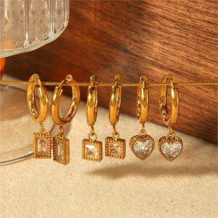 1 pièce de boucles d'oreilles pendantes carrées géométriques en forme de cœur en acier inoxydable plaqué or  classiques pour femmes à porter au quotidien
