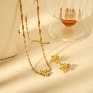 1 Pièce De Collier De Fleurs Exquis Et À La Mode En Acier Inoxydable Plaqué Or  Pour Femme À Porter Au Quotidien h5 Image3