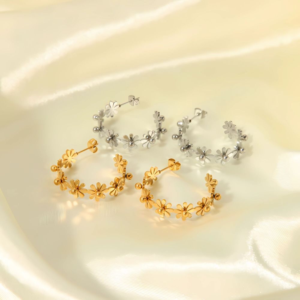 1 Paire De Boucles D'Oreilles À Tige Géométriques Simples En Acier Inoxydable Plaqué Or  Pour Femme Image4