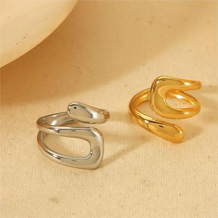 1 paire de bagues simples géométriques classiques en acier inoxydable plaqué or pour femme