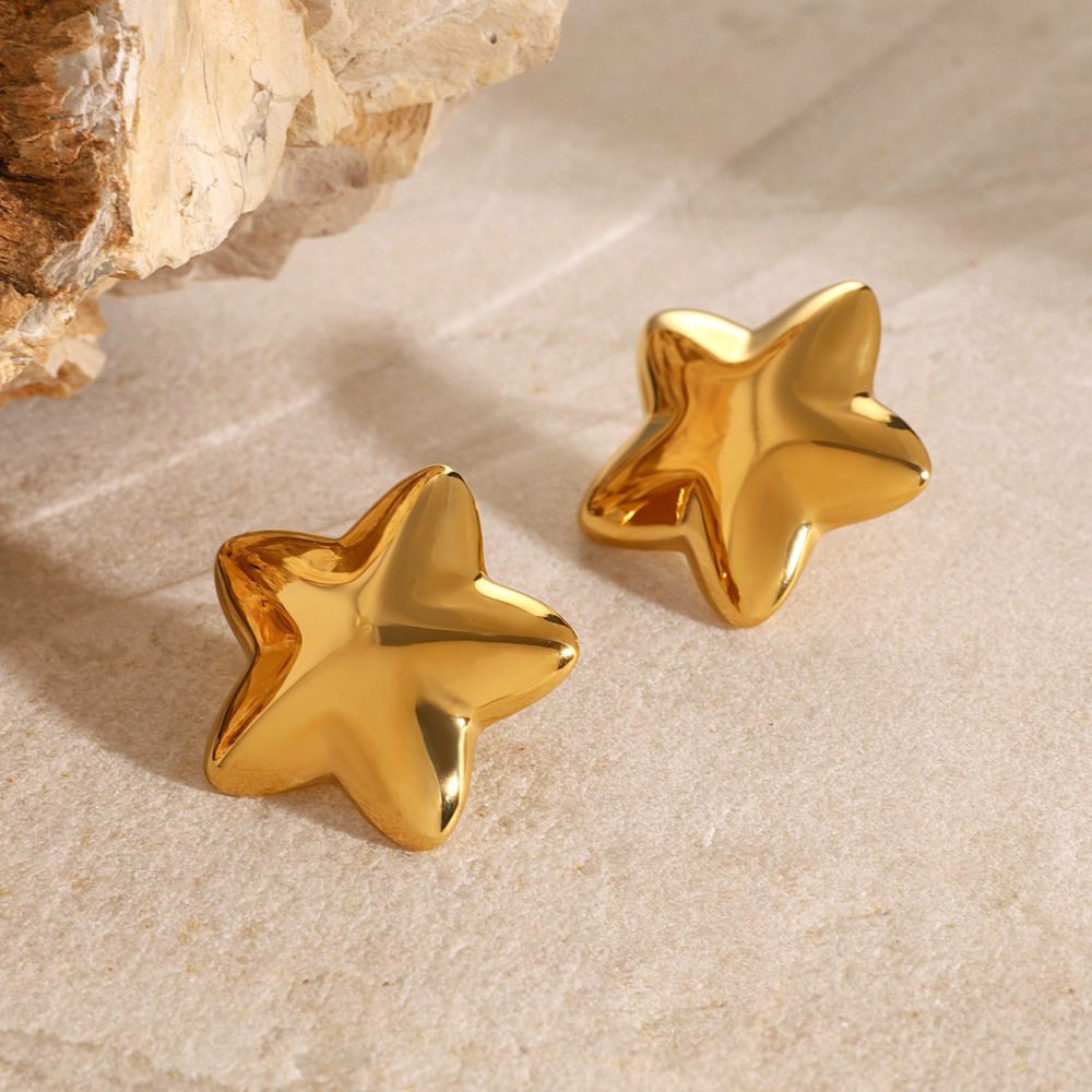 Boucles D'Oreilles En Acier Inoxydable Or  En Forme D'Étoile À Cinq Branches, Style Européen Et Américain, Boucles D'Oreilles Simples En Acier Titane Pour S Internet Image5