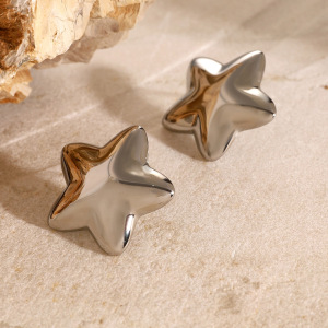 Boucles D'Oreilles En Acier Inoxydable Or  En Forme D'Étoile À Cinq Branches, Style Européen Et Américain, Boucles D'Oreilles Simples En Acier Titane Pour S Internet h5 Image8