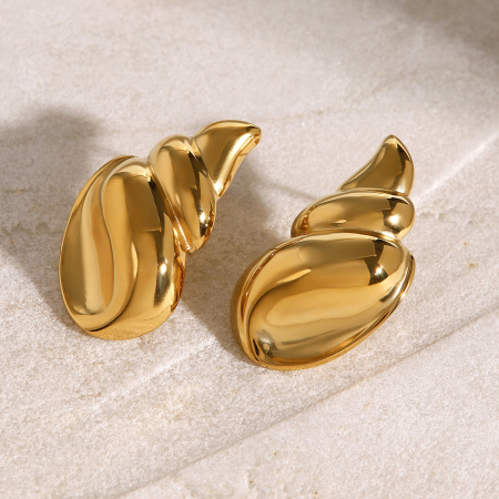 Boucles d'oreilles puces pour femme, style simple, en forme de goutte, en acier inoxydable plaqué or et étanches (1 paire). 2
