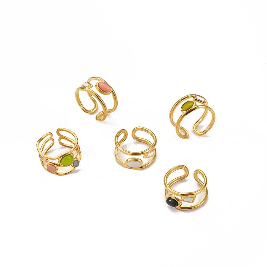 Bague Simple Pour Femme, Collection Classique, Géométrique, En Acier Inoxydable Étanche Avec Pierre Naturelle (1 Paire). Image5