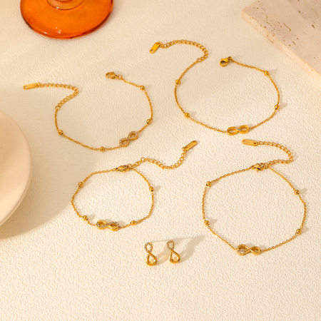 1 pièce de bracelet exquis et à la mode en acier inoxydable plaqué or  en forme de 8 diamant pour femme à porter au quotidien