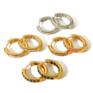 1 Paire De Boucles D'Oreilles Créoles Géométriques Simples En Acier Inoxydable Plaqué Or  Et Zircone Pour Femme h5 Image5