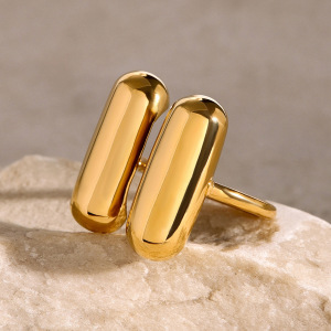 Bague Ajustable Pour Femme, Style Géométrique Simple, En Acier Inoxydable Plaqué Or Et Étanche. h5 Image7