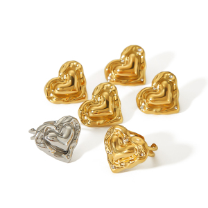 1 Paire De Boucles D'Oreilles Exquises Et À La Mode En Acier Inoxydable Plaqué Or  En Forme De Cœur Tridimensionnel Avec Diamants Pour Un Usage Quotidien Des Femmes Boucles D'Oreilles À Tige Pour Femmes h5 Image5
