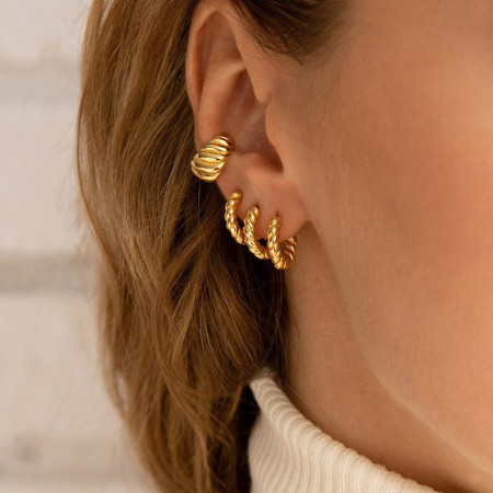 1 paire de boucles d'oreilles créoles torsadées classiques simples en acier inoxydable plaqué or  avec pendentif en perle pour bijoux pour femmes à porter au quotidien