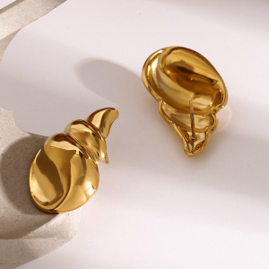 Boucles D'Oreilles Puces Pour Femme, Style Simple, En Forme De Goutte, En Acier Inoxydable Plaqué Or Et Étanches (1 Paire). h5 Image6